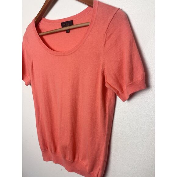 PURE Collection Short Sleeve Knit Top Cotton Cashmere Blend Sz 6 Orange - Picture 2 of 7